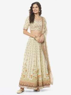 Embroidered Silk Semi Stitched Lehenga & Unstitched Blouse With Dupatta