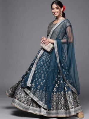 Embroidered Silk Semi Stitched Lehenga & Unstitched Blouse With Dupatta