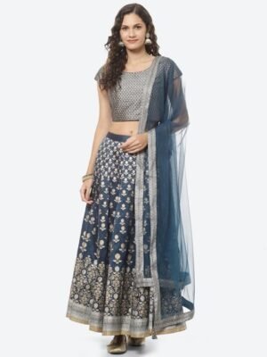 Embroidered Silk Semi Stitched Lehenga & Unstitched Blouse With Dupatta