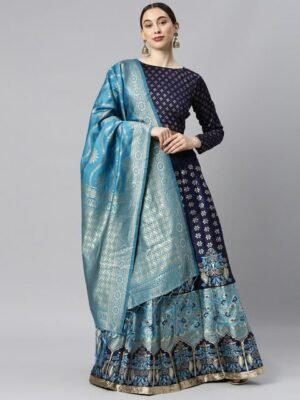 Embroidered Silk Semi Stitched Lehenga & Unstitched Blouse With Dupatta