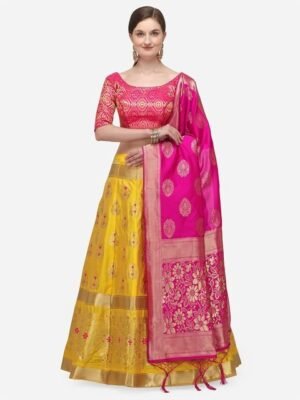 Embroidered Semi-Stitched Lehenga & Blouse With Dupatta