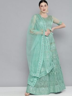 Embroidered Silk Semi Stitched Lehenga & Unstitched Blouse With Dupatta