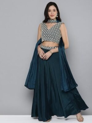 Embroidered Silk Semi Stitched Lehenga & Unstitched Blouse With Dupatta