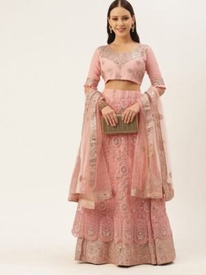 Embroidered Silk Semi Stitched Lehenga & Unstitched Blouse With Dupatta