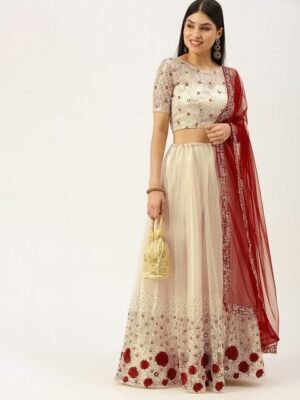 Embroidered Semi-Stitched Lehenga & Blouse With Dupatta