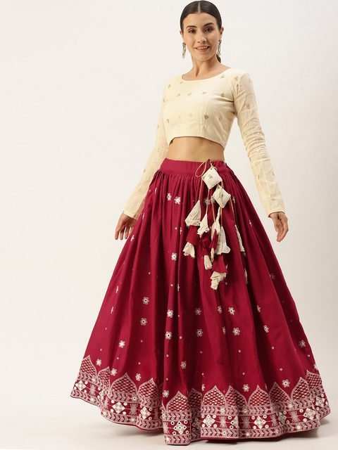 Embroidered Silk Semi Stitched Lehenga & Unstitched Blouse With Dupatta