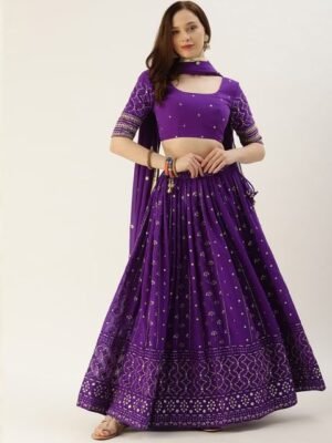 Embroidered Silk Semi Stitched Lehenga & Unstitched Blouse With Dupatta