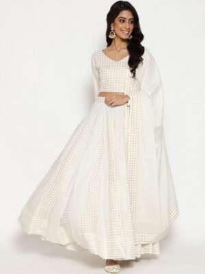 Embroidered Silk Semi Stitched Lehenga & Unstitched Blouse With Dupatta