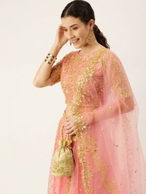 Embroidered Silk Semi Stitched Lehenga & Unstitched Blouse With Dupatta