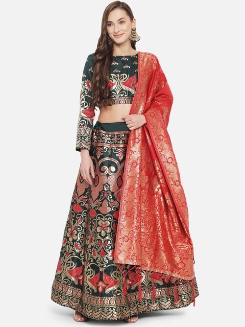 Embroidered Silk Semi Stitched Lehenga & Unstitched Blouse With Dupatta
