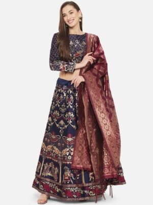 Embroidered Semi-Stitched Lehenga & Blouse With Dupatta