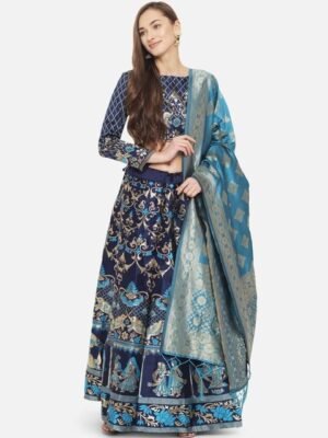 Embroidered Semi-Stitched Lehenga & Blouse With Dupatta