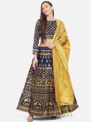 Embroidered Silk Semi Stitched Lehenga & Unstitched Blouse With Dupatta