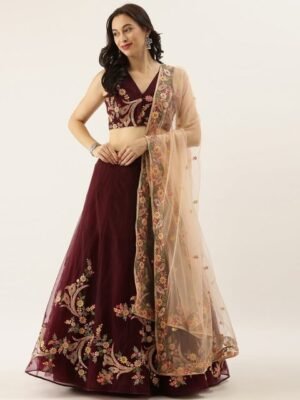 Embroidered Silk Semi Stitched Lehenga & Unstitched Blouse With Dupatta
