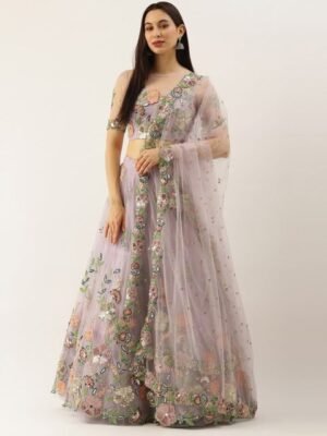 Embroidered Silk Semi Stitched Lehenga & Unstitched Blouse With Dupatta
