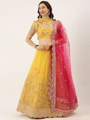 Embroidered Silk Semi Stitched Lehenga & Unstitched Blouse With Dupatta
