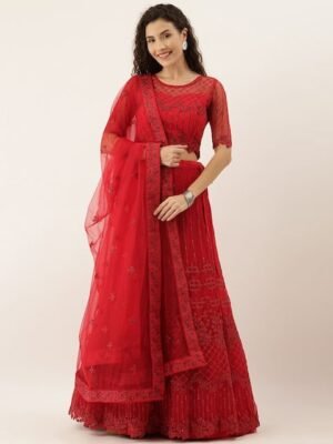 Embroidered Semi-Stitched Lehenga & Blouse With Dupatta