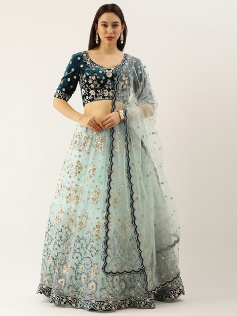 Embroidered Silk Semi Stitched Lehenga & Unstitched Blouse With Dupatta