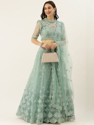 Embroidered Silk Semi Stitched Lehenga & Unstitched Blouse With Dupatta