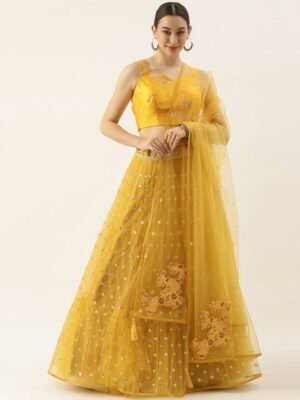 Embroidered Semi-Stitched Lehenga & Blouse With Dupatta