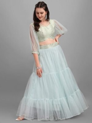 Embroidered Silk Semi Stitched Lehenga & Unstitched Blouse With Dupatta