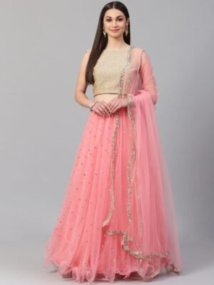 Embroidered Silk Semi Stitched Lehenga & Unstitched Blouse With Dupatta