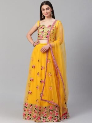 Embroidered Silk Semi Stitched Lehenga & Unstitched Blouse With Dupatta