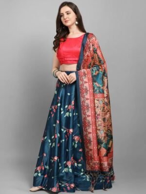 Embroidered Silk Semi Stitched Lehenga & Unstitched Blouse With Dupatta