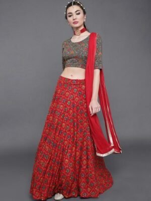 Embroidered Silk Semi Stitched Lehenga & Unstitched Blouse With Dupatta