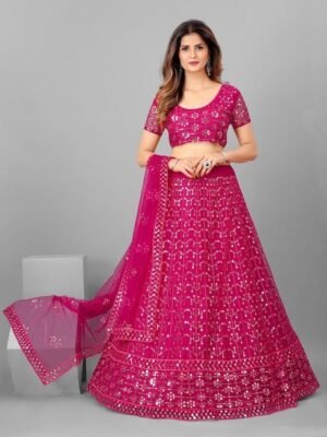 Embroidered Semi-Stitched Lehenga & Blouse With Dupatta