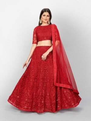 Embroidered Silk Semi Stitched Lehenga & Unstitched Blouse With Dupatta