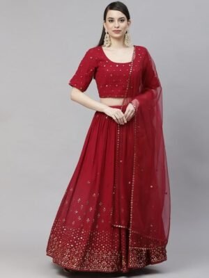 Embroidered Semi-Stitched Lehenga & Blouse With Dupatta