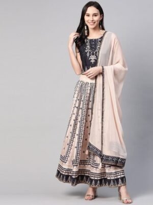 Embroidered Semi-Stitched Lehenga & Blouse With Dupatta