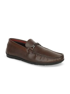 Bata Men Brown Textured PU Loafers