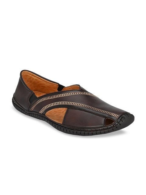 EL PASO Men Brown Textured Designer Mojaris - Image 2
