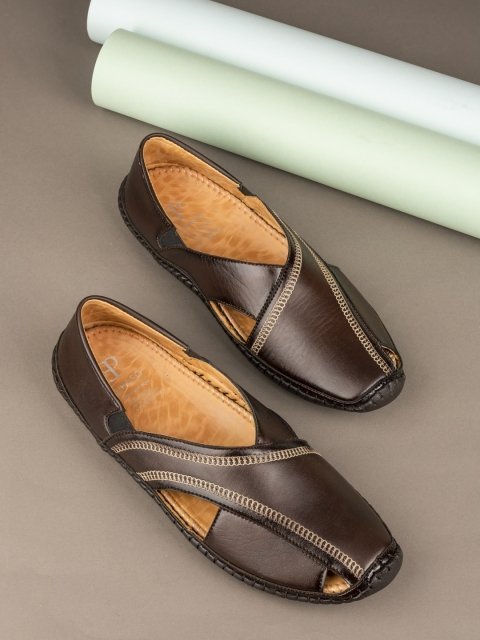 EL PASO Men Brown Textured Designer Mojaris