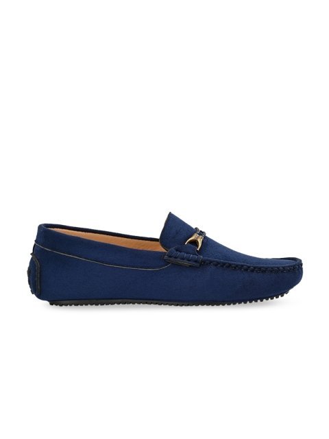 El Paso Men Navy Blue Solid Horsebit Loafers - Image 3