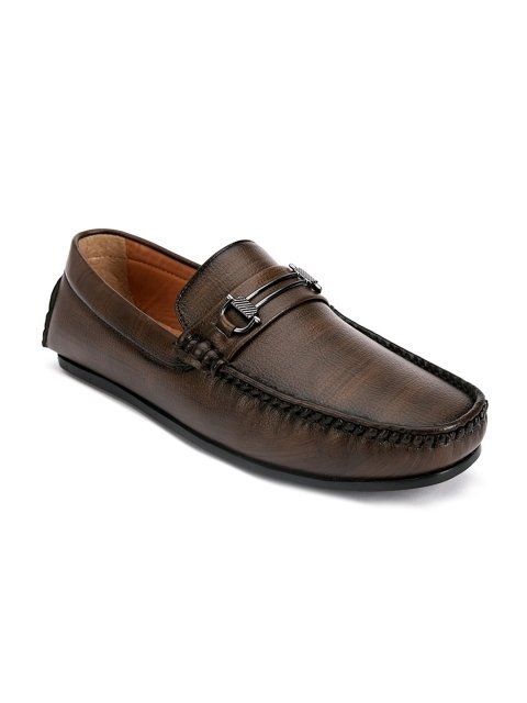 Mast & Harbour Men Brown Perforations PU Slip-On Loafers - Image 3