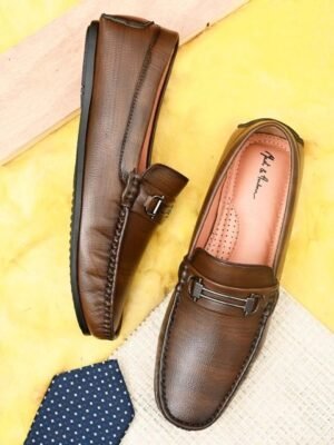 Mast & Harbour Men Brown Perforations PU Slip-On Loafers