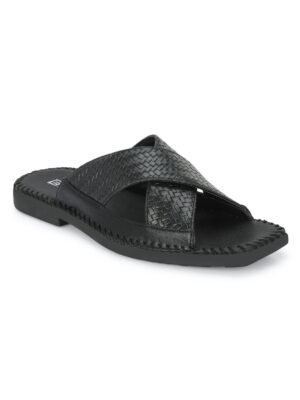 men textured black slip on