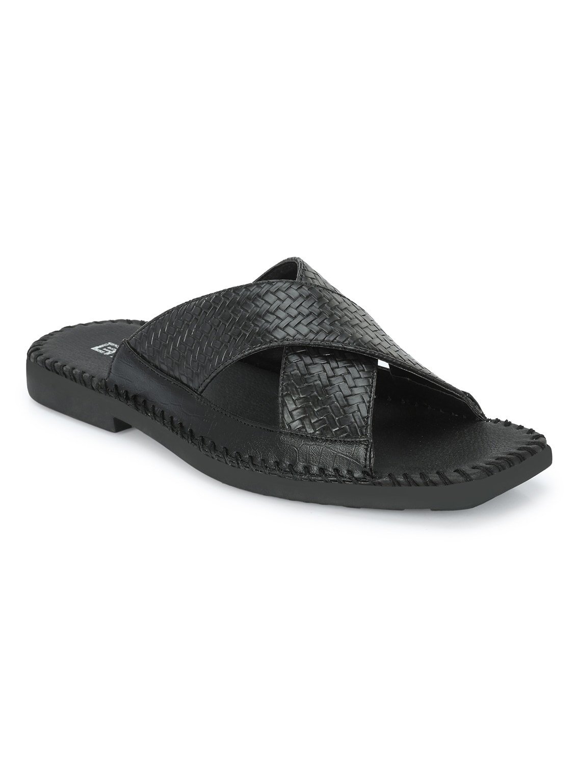 men textured black slip on