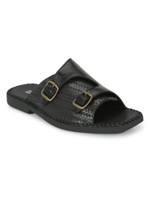 men textured black slip on