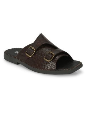 men textured coffee brown slip on
