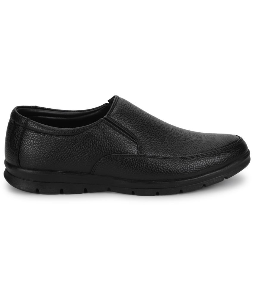 UrbanMark Men Comfortable Round-Toe Faux Leather Slip On Formal Shoes- Black - Image 2
