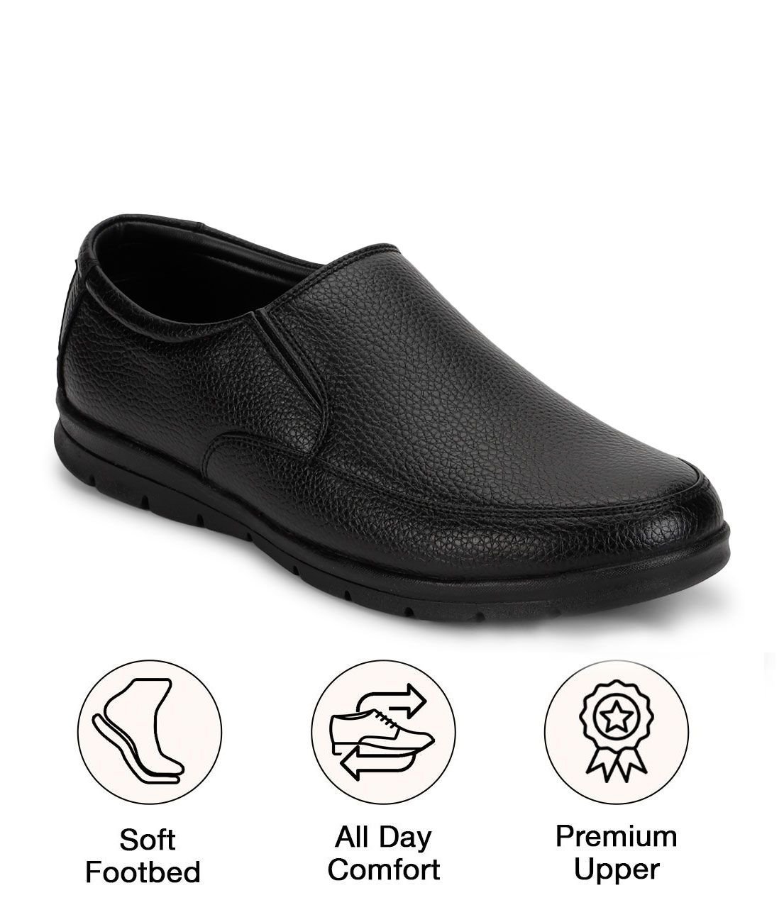 UrbanMark Men Comfortable Round-Toe Faux Leather Slip On Formal Shoes- Black