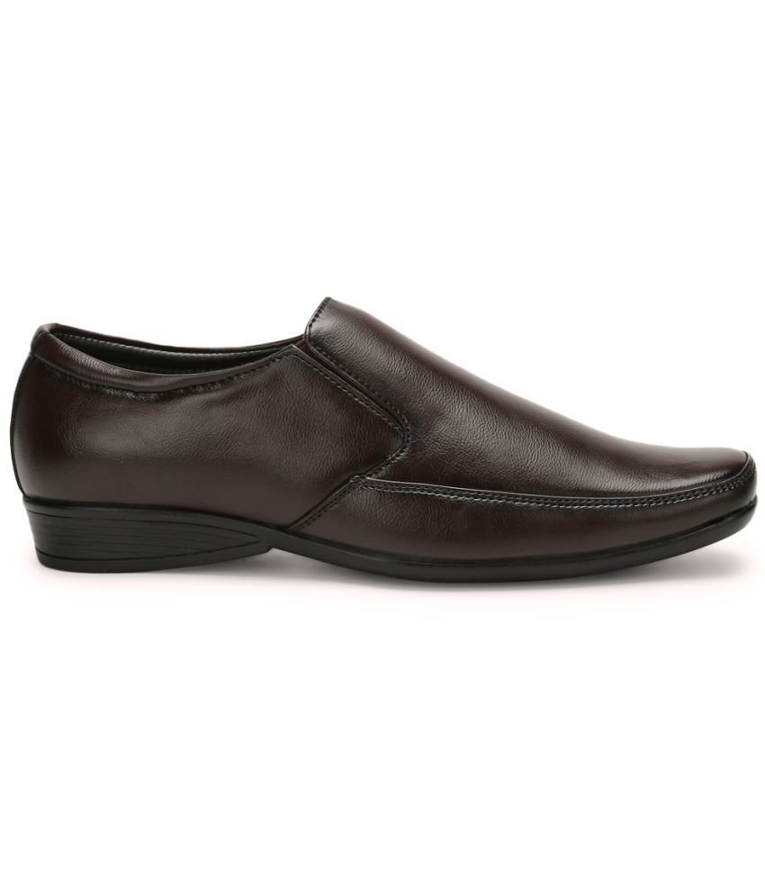 UrbanMark Men Light Weight Square-Toe Faux Leather Slip-On Formal Shoes- Brown - Image 2