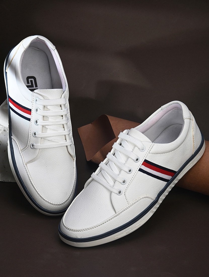 white pu lace up sneakers