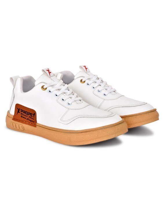 white synthetic lace up sneakers - Image 2