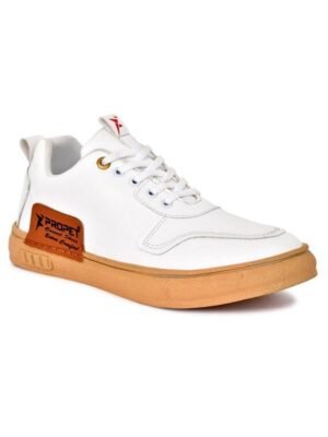 white synthetic lace up sneakers