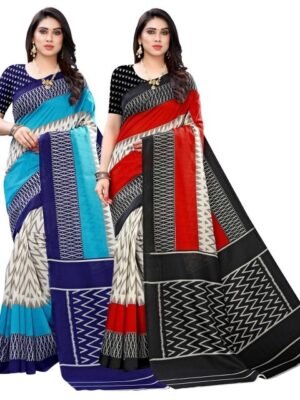AADVIKA Pack of 2 Women Blue & Red Geometric Printed Sarees